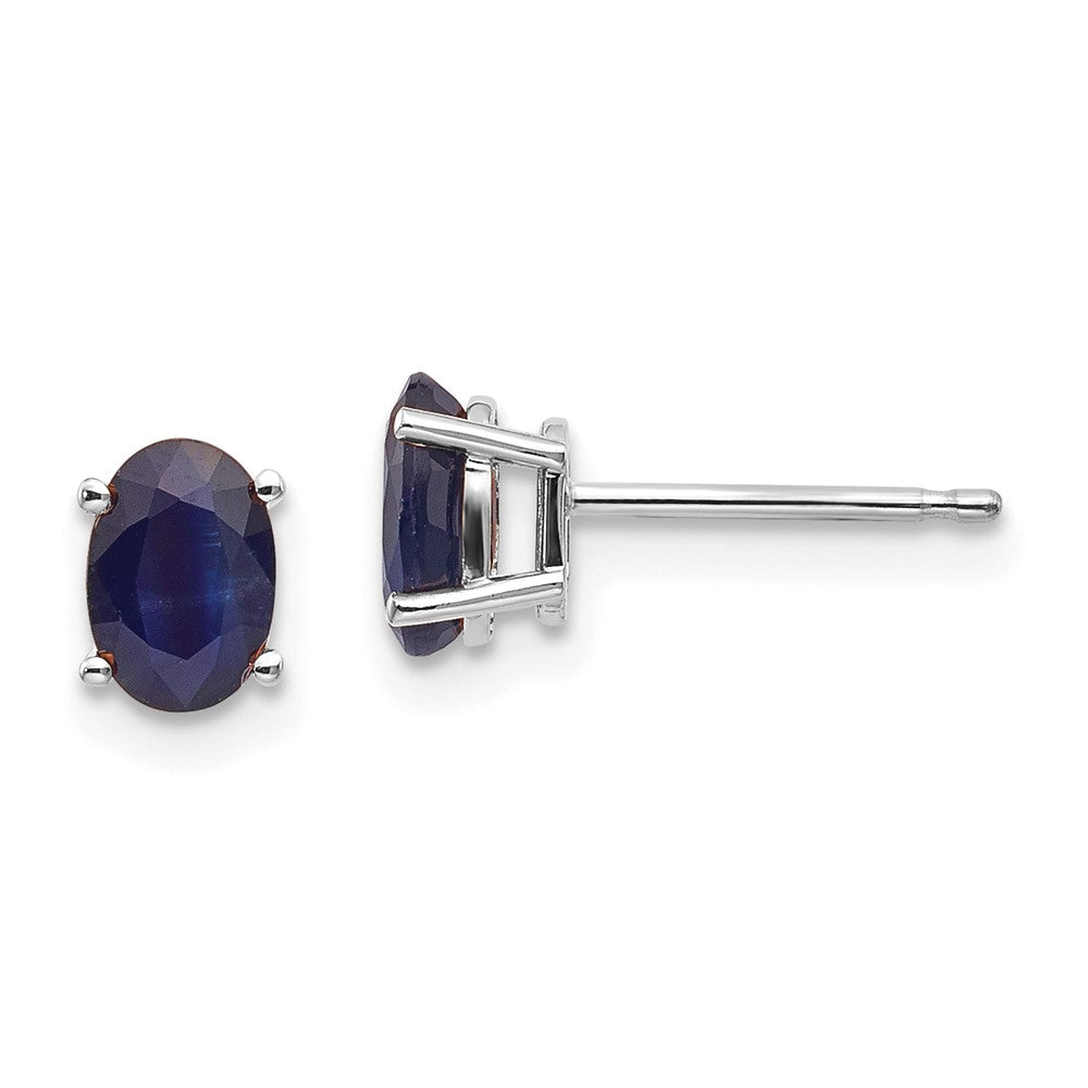 14K Weißgold Ohrringe mit Saphir, 6 x 4 mm