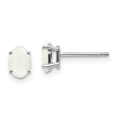 14K Weißgold Ohrringe mit Opal, 6 x 4 mm