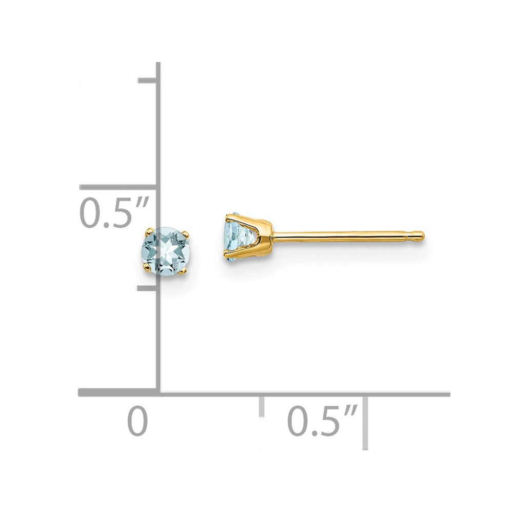 14K Gelbgold 3mm March/aquamarine Ohrstecker