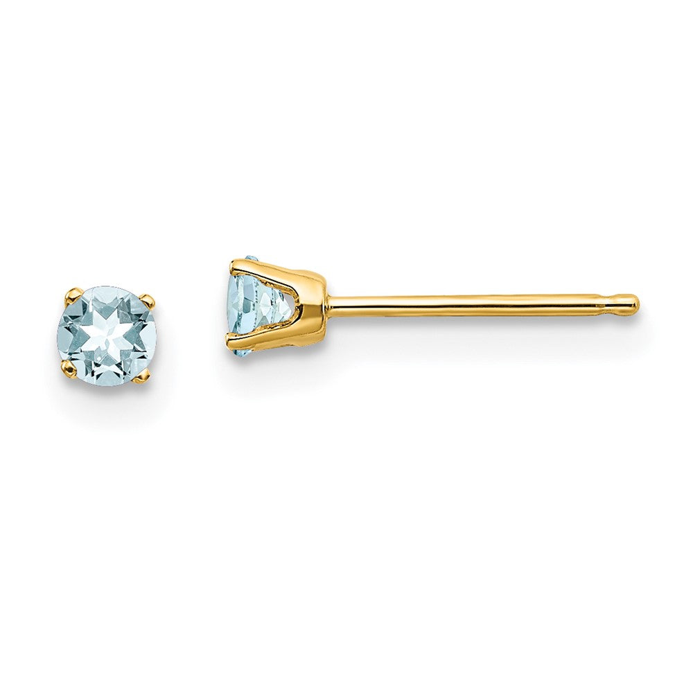 14K Gelbgold 3mm March/aquamarine Ohrstecker