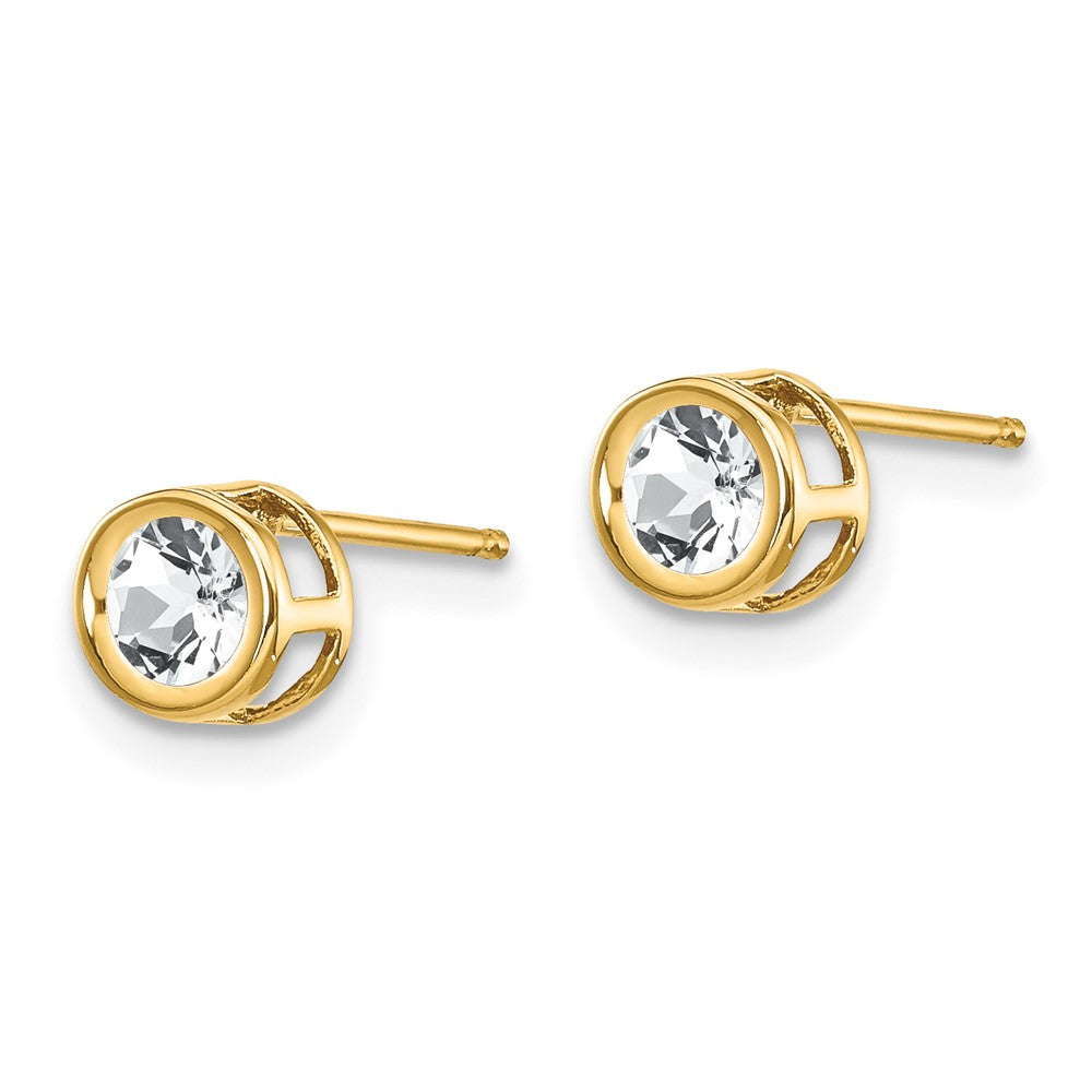 14K Gelbgold 4mm Zargenfassung April/white Topas Ohrstecker