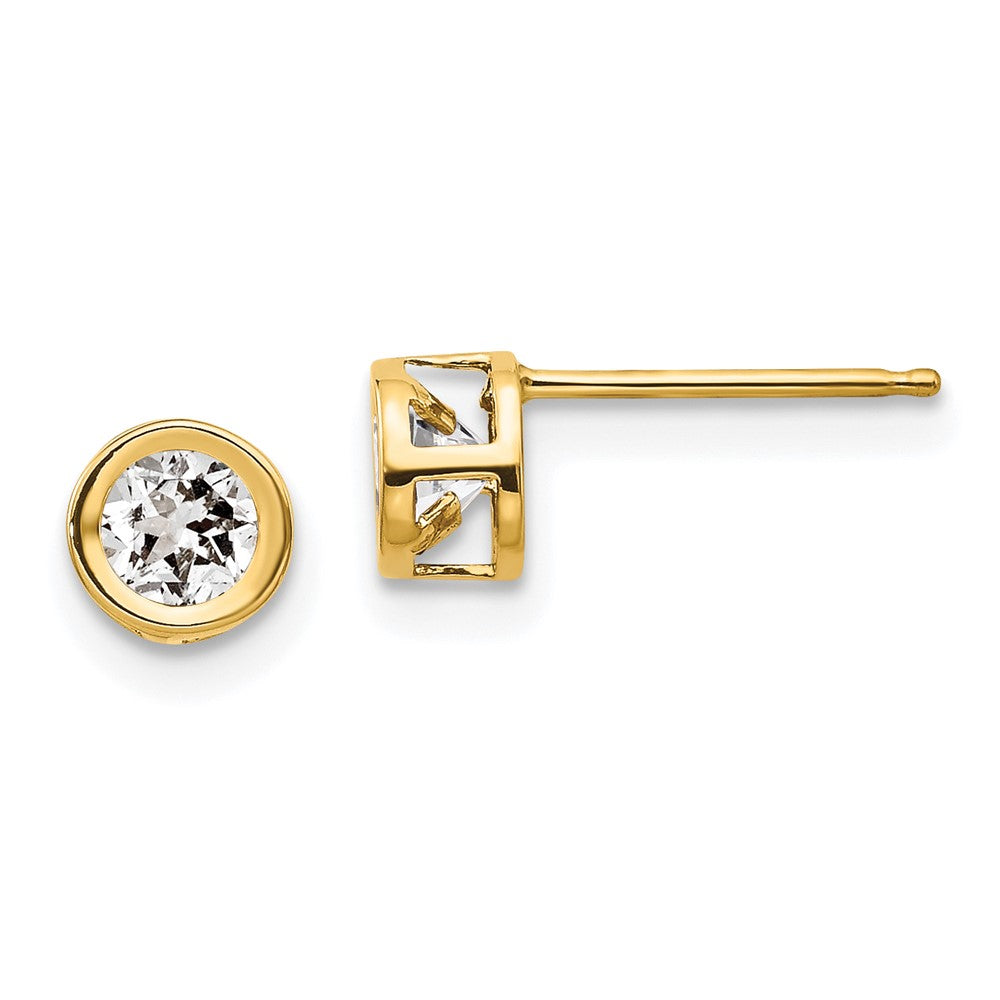 14K Gelbgold 4mm Zargenfassung April/white Topas Ohrstecker