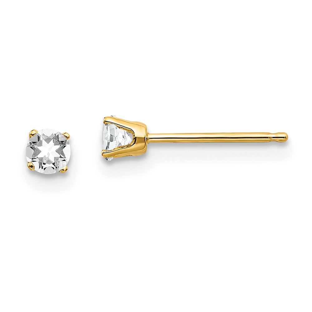 14K Gelbgold 3mm April/ Weiß Topas Ohrstecker