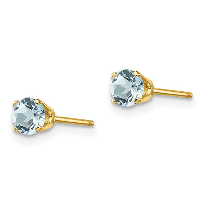 14K Gelbgold 4mm March/aquamarine Ohrstecker