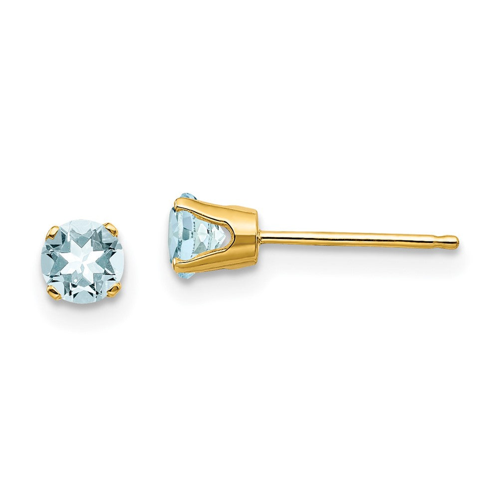 14K Gelbgold 4mm March/aquamarine Ohrstecker