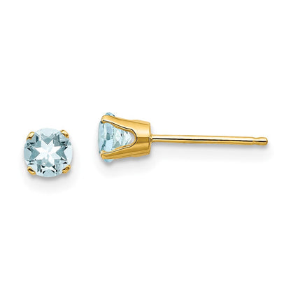 14K Gelbgold 4mm March/aquamarine Ohrstecker