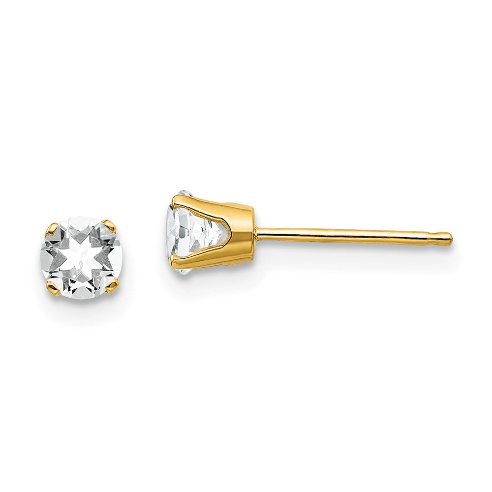 14K Gelbgold 4mm April/white Topas Ohrstecker
