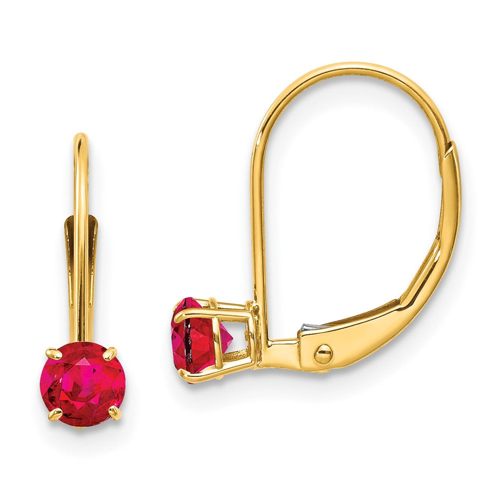 14K 4 mm Rund Juli/Rubin Leverback-Ohrringe