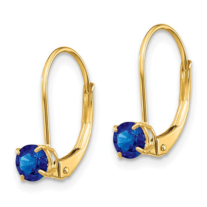 14K 4 mm Runde Ohrhänger mit Saphir (September-Geburtsstein) und Leversch