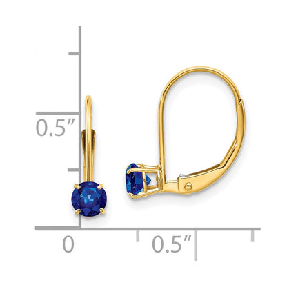 14K 4 mm Runde Ohrhänger mit Saphir (September-Geburtsstein) und Leversch