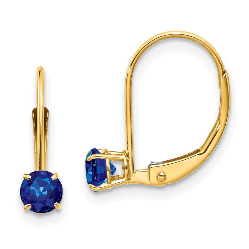 14K 4 mm Runde Ohrhänger mit Saphir (September-Geburtsstein) und Leversch