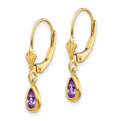 14K Ohrringe mit 6 x 4 mm Amethyst/Februar-Geburtsstein