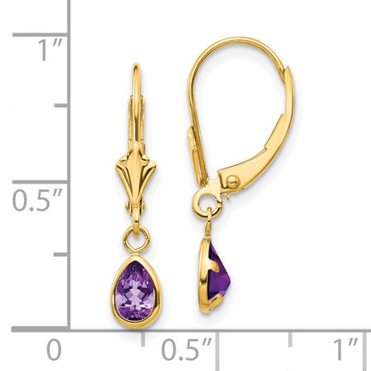 14K Ohrringe mit 6 x 4 mm Amethyst/Februar-Geburtsstein