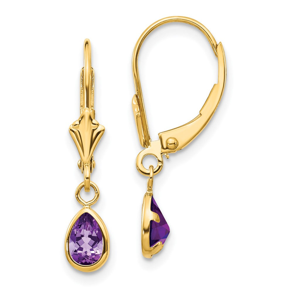 14K Ohrringe mit 6 x 4 mm Amethyst/Februar-Geburtsstein