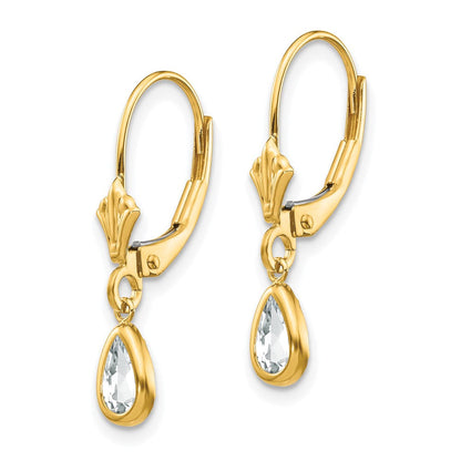 14K Gelbgold 6x4mm April Weiß Topas Ohrringe