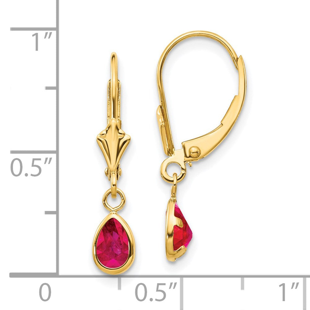 14K Rubin/Juli Leverback-Ohrhänger, 6x4 mm
