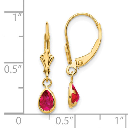14K Rubin/Juli Leverback-Ohrhänger, 6x4 mm