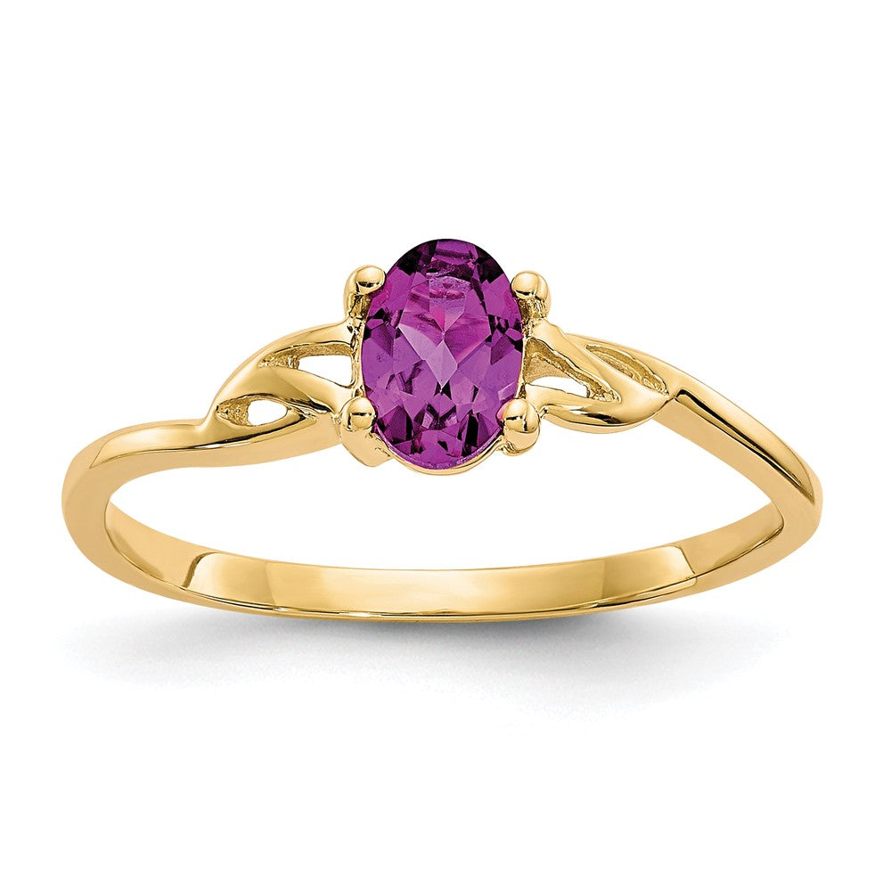 Solide Ring aus 14K Gelbgold mit simuliertem Rhodolith-Granat-Geburtsstein