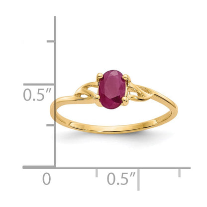 Massiv 14K Gelbgold Synthetisch Rubin Geburtsstein Ring