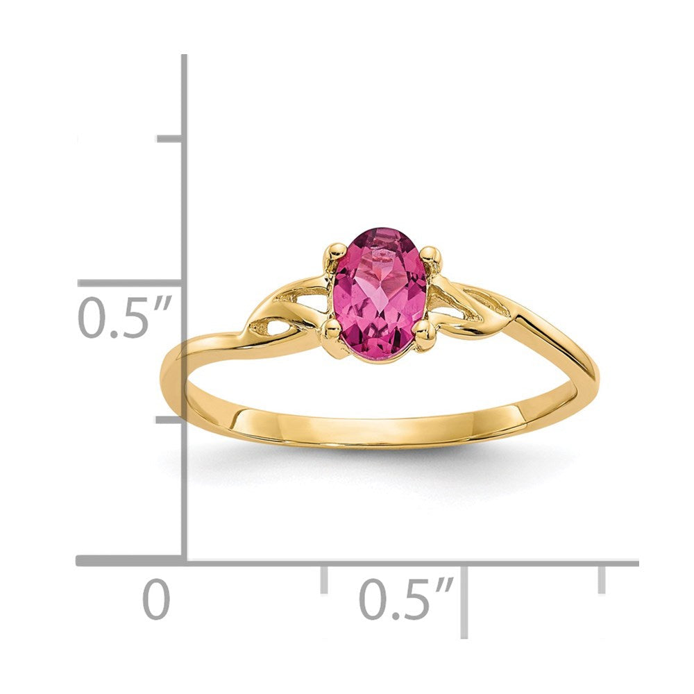 Massiver Ring aus 14K Gelbgold mit simuliertem Rosa Turmalin-Geburtsstein