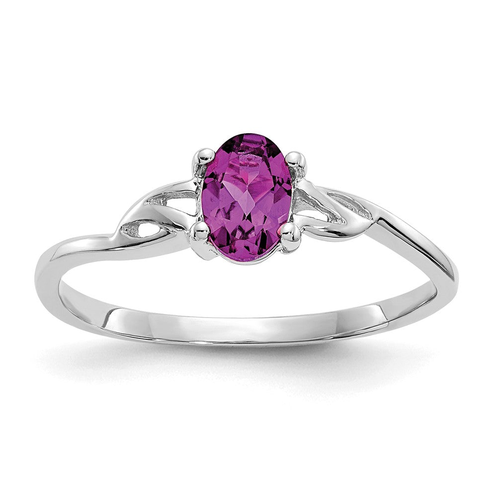 Ring aus massivem 14K Weißgold mit simuliertem Rhodolith-Granat-Geburtsstein