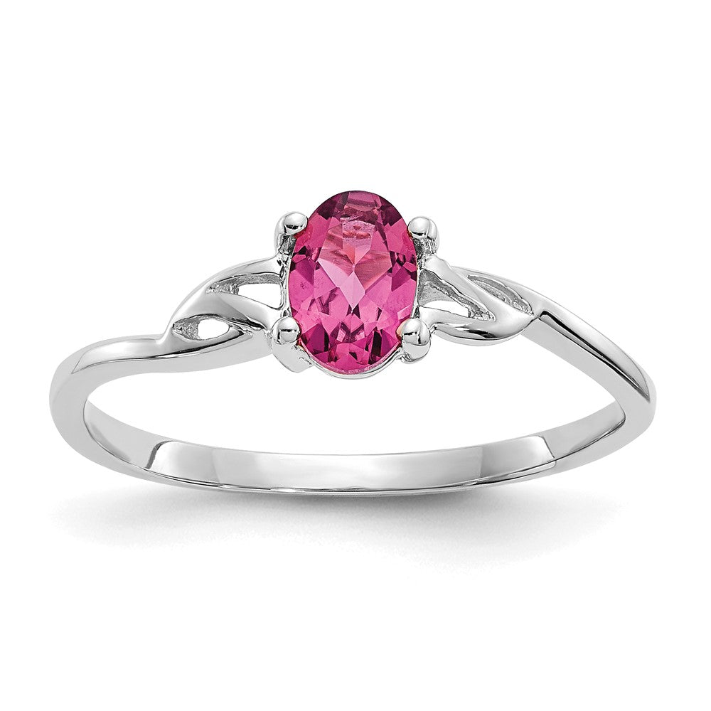 Massivring aus 14K Weißgold mit simuliertem Rosa Turmalin-Geburtsstein