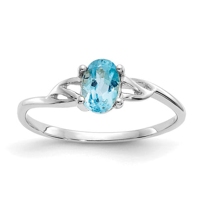 14K Weißgold Ring mit Blautopas-Geburtsstein