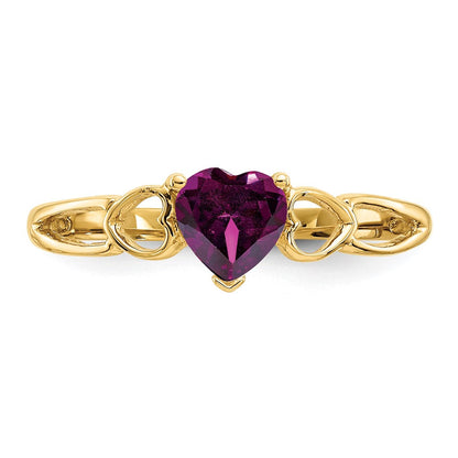 Massiver Ring aus 14K Gelbgold mit simuliertem Rhodolith-Granat-Geburtsstein