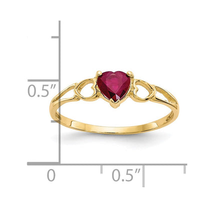 Massiv 14K Gelbgold Synthetisch Rubin Geburtsstein Ring