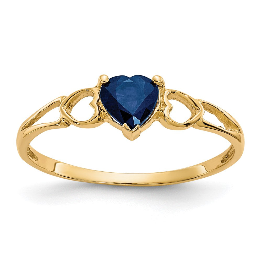 Massiv 14K Gelbgold Synthetisch Saphir Geburtsstein Ring