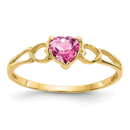 Ring mit simuliertem Rosa-Turmalin-Geburtsstein aus massivem 14K Gelbgold