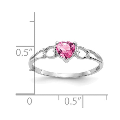 Massiver Ring aus 14K Weißgold mit simuliertem Rosa Turmalin-Geburtsstein