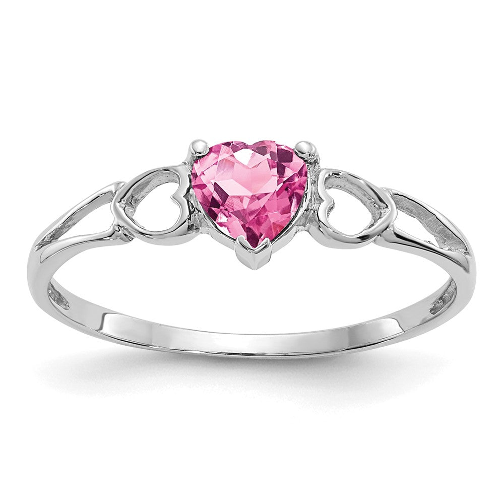 Massiver Ring aus 14K Weißgold mit simuliertem Rosa Turmalin-Geburtsstein