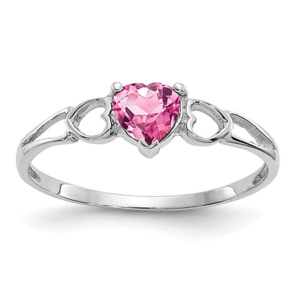 Massiver Ring aus 14K Weißgold mit simuliertem Rosa Turmalin-Geburtsstein
