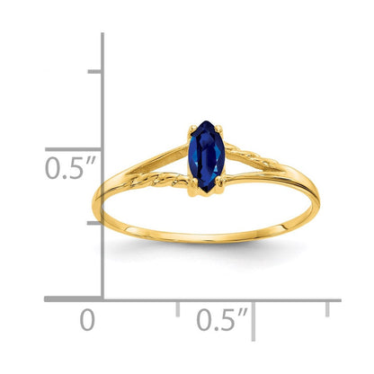 Massiv 14K Gelbgold Synthetisch Saphir Geburtsstein Ring
