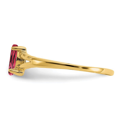 Massiver Ring aus 14K Gelbgold mit simuliertem Rosa Turmalin-Geburtsstein