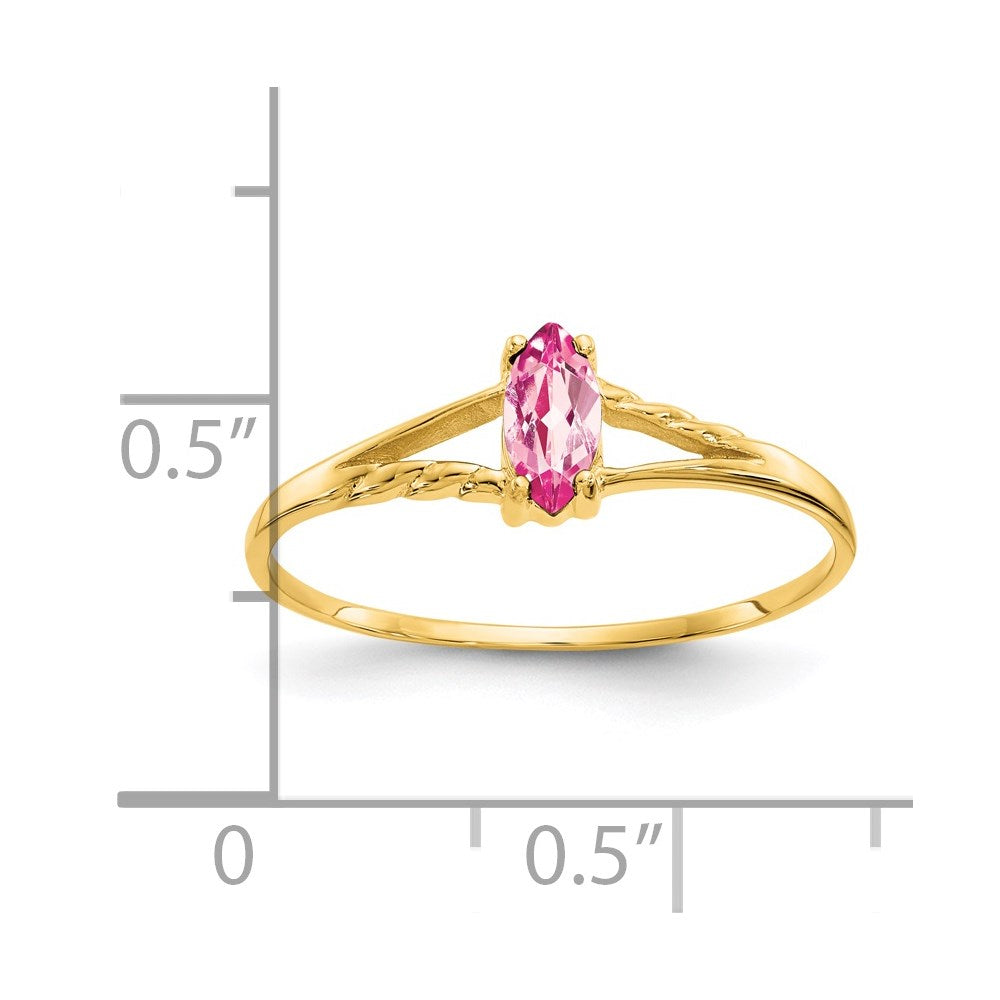 Massiver Ring aus 14K Gelbgold mit simuliertem Rosa Turmalin-Geburtsstein