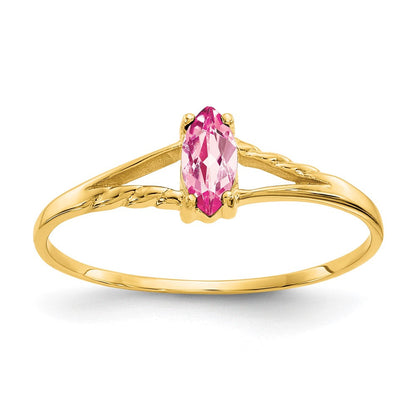 Massiver Ring aus 14K Gelbgold mit simuliertem Rosa Turmalin-Geburtsstein