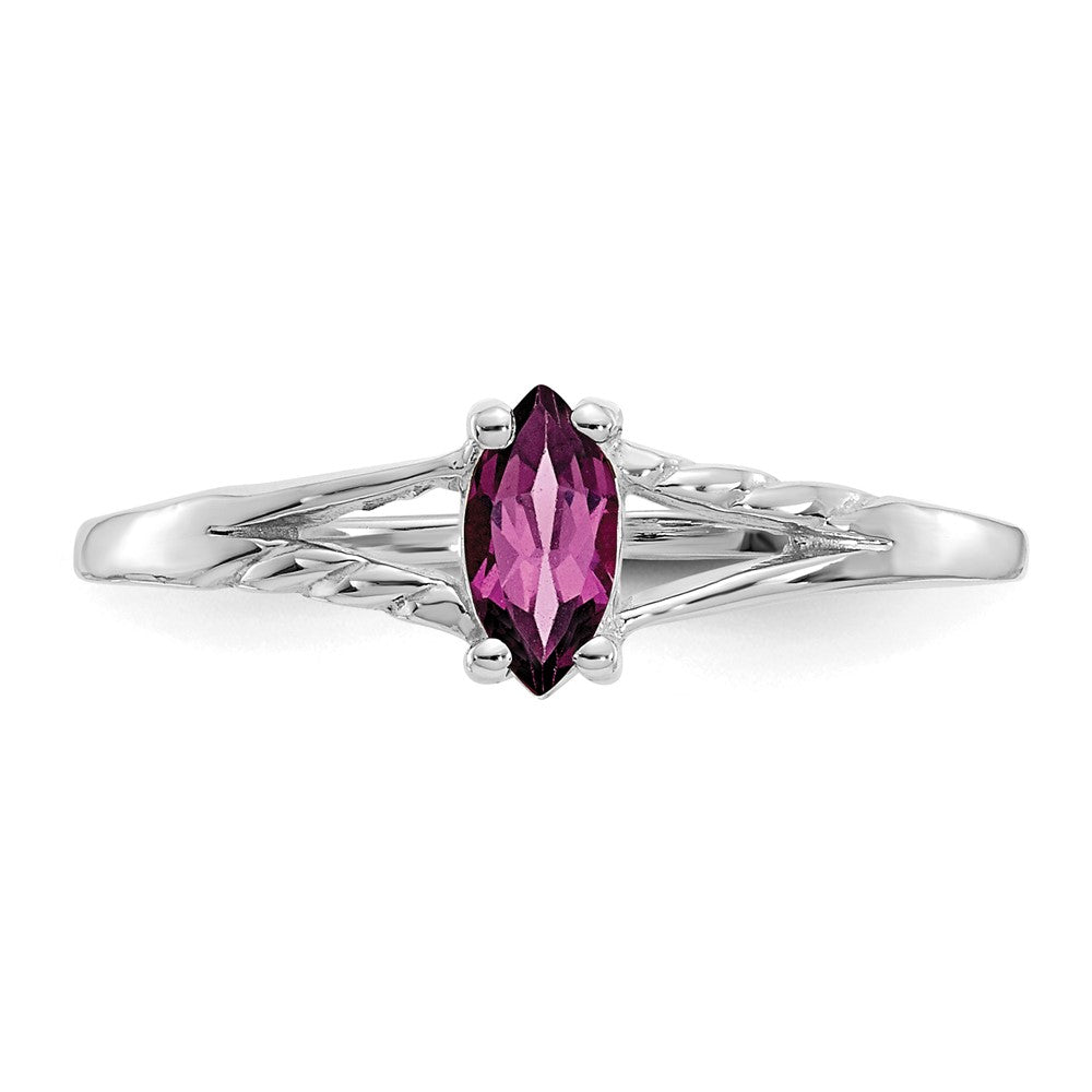 Ring aus massivem 14K Weißgold mit simuliertem Rhodolith-Granat-Geburtsstein