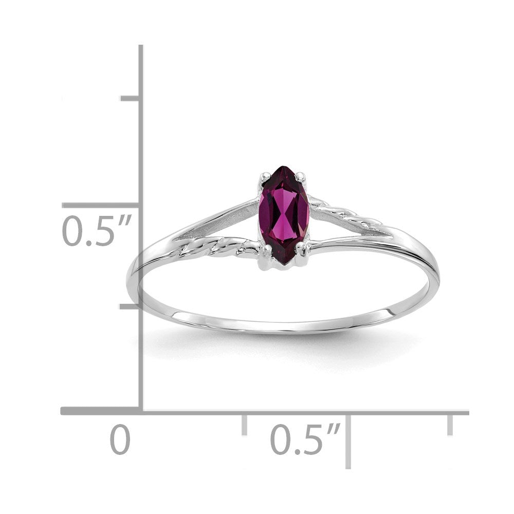 Ring aus massivem 14K Weißgold mit simuliertem Rhodolith-Granat-Geburtsstein