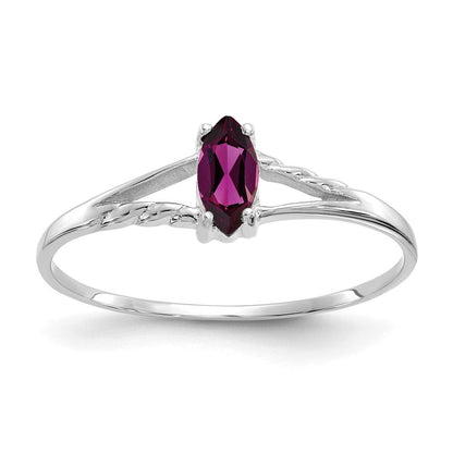 Ring aus massivem 14K Weißgold mit simuliertem Rhodolith-Granat-Geburtsstein
