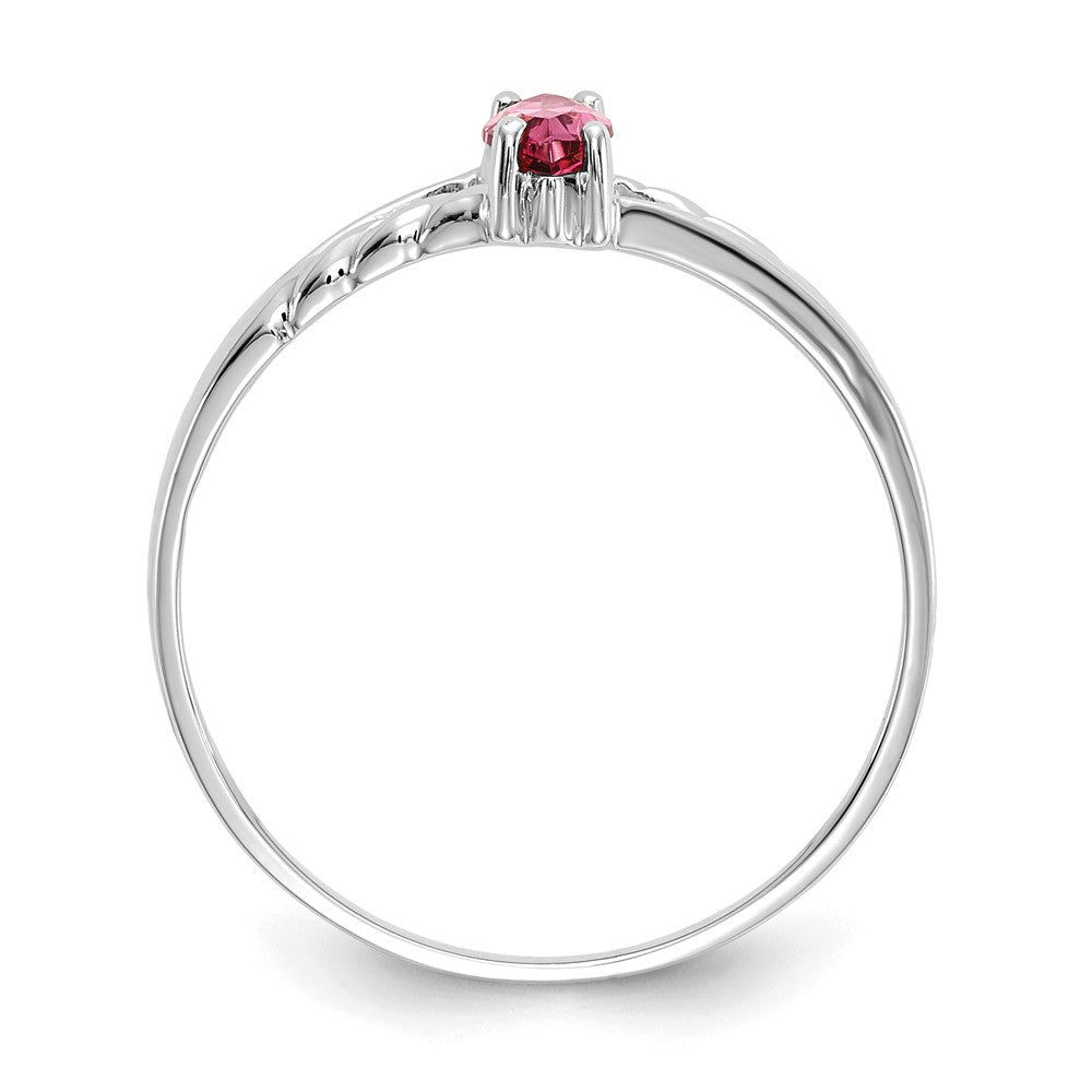 Ring aus massivem 14K Weißgold mit simuliertem Turmalin in Pink als Geburtsstein