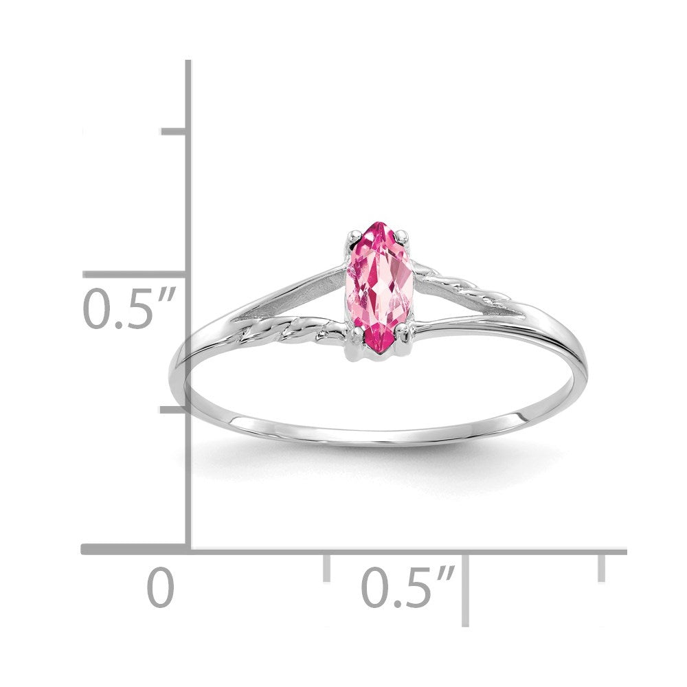 Ring aus massivem 14K Weißgold mit simuliertem Turmalin in Pink als Geburtsstein