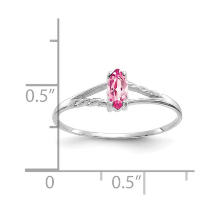 Ring aus massivem 14K Weißgold mit simuliertem Turmalin in Pink als Geburtsstein