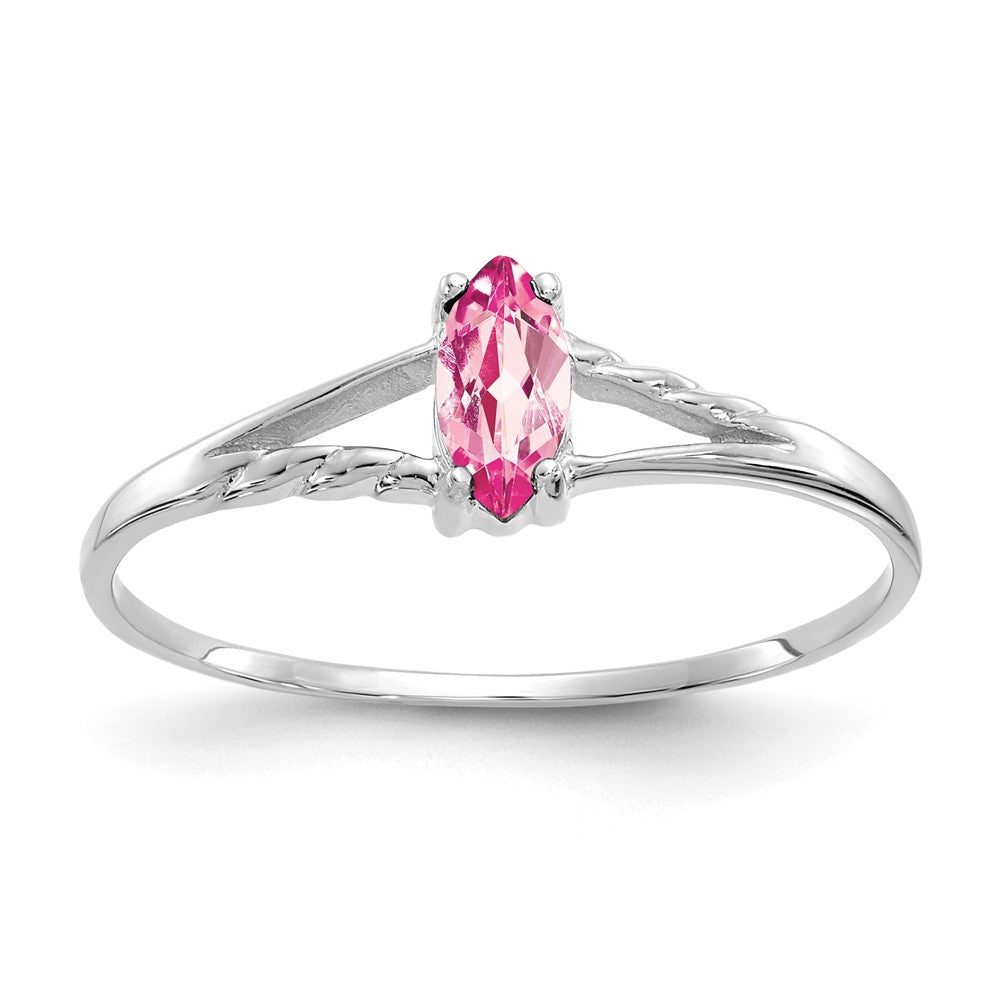Ring aus massivem 14K Weißgold mit simuliertem Turmalin in Pink als Geburtsstein