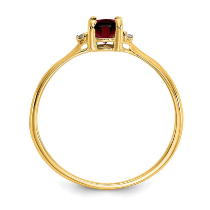 14K Gelbgold Ring mit echtem Diamant und Granat-Geburtsstein
