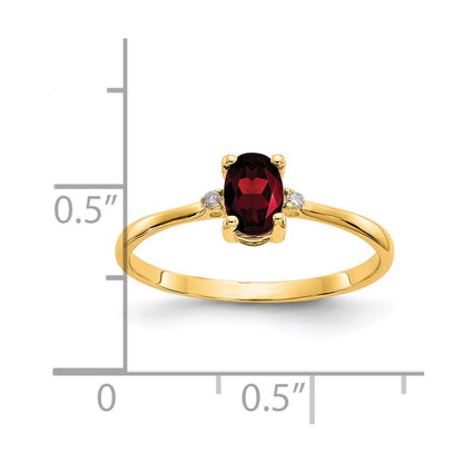 14K Gelbgold Ring mit echtem Diamant und Granat-Geburtsstein