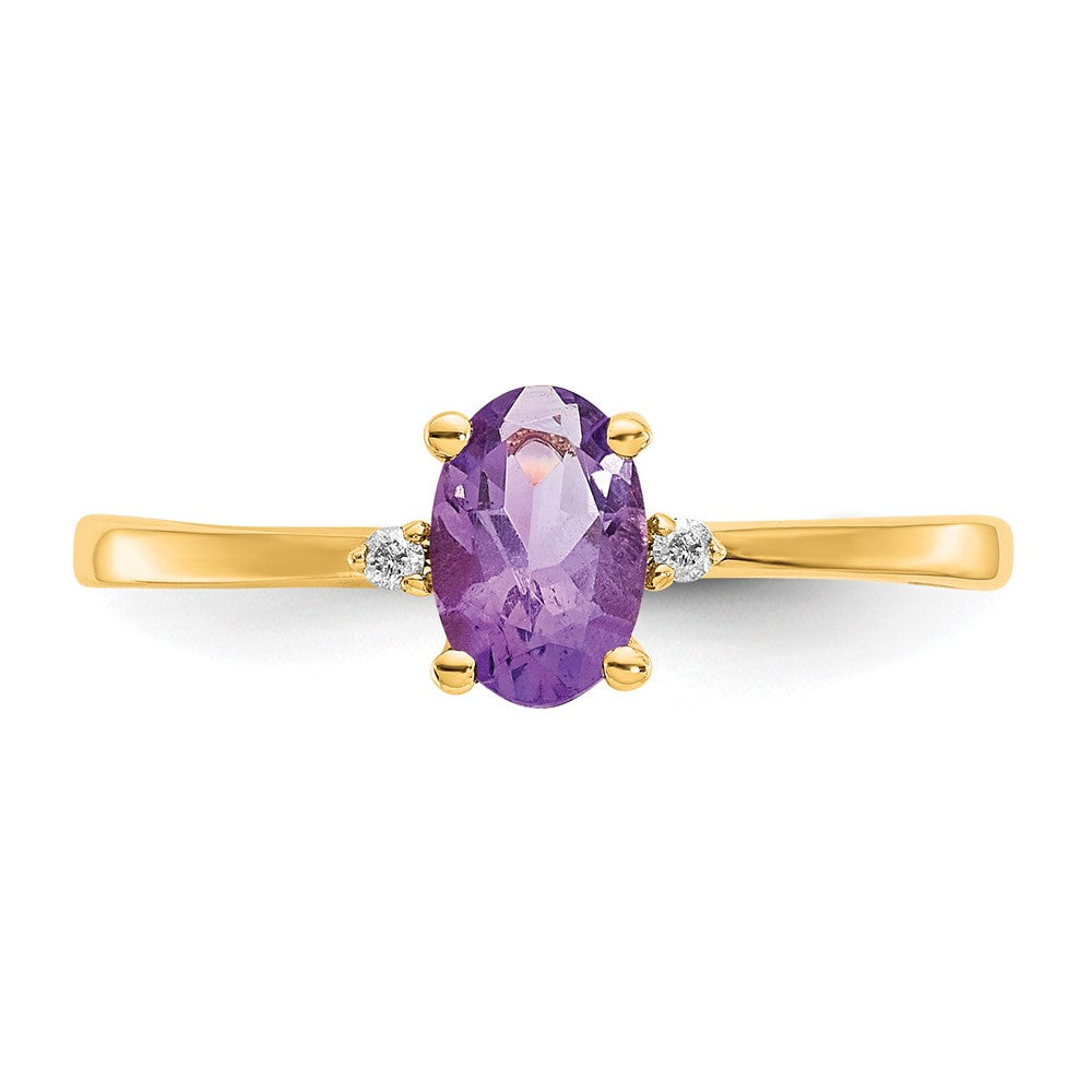 14K Gelbgold Ring mit echtem Diamant und Amethyst-Geburtsstein