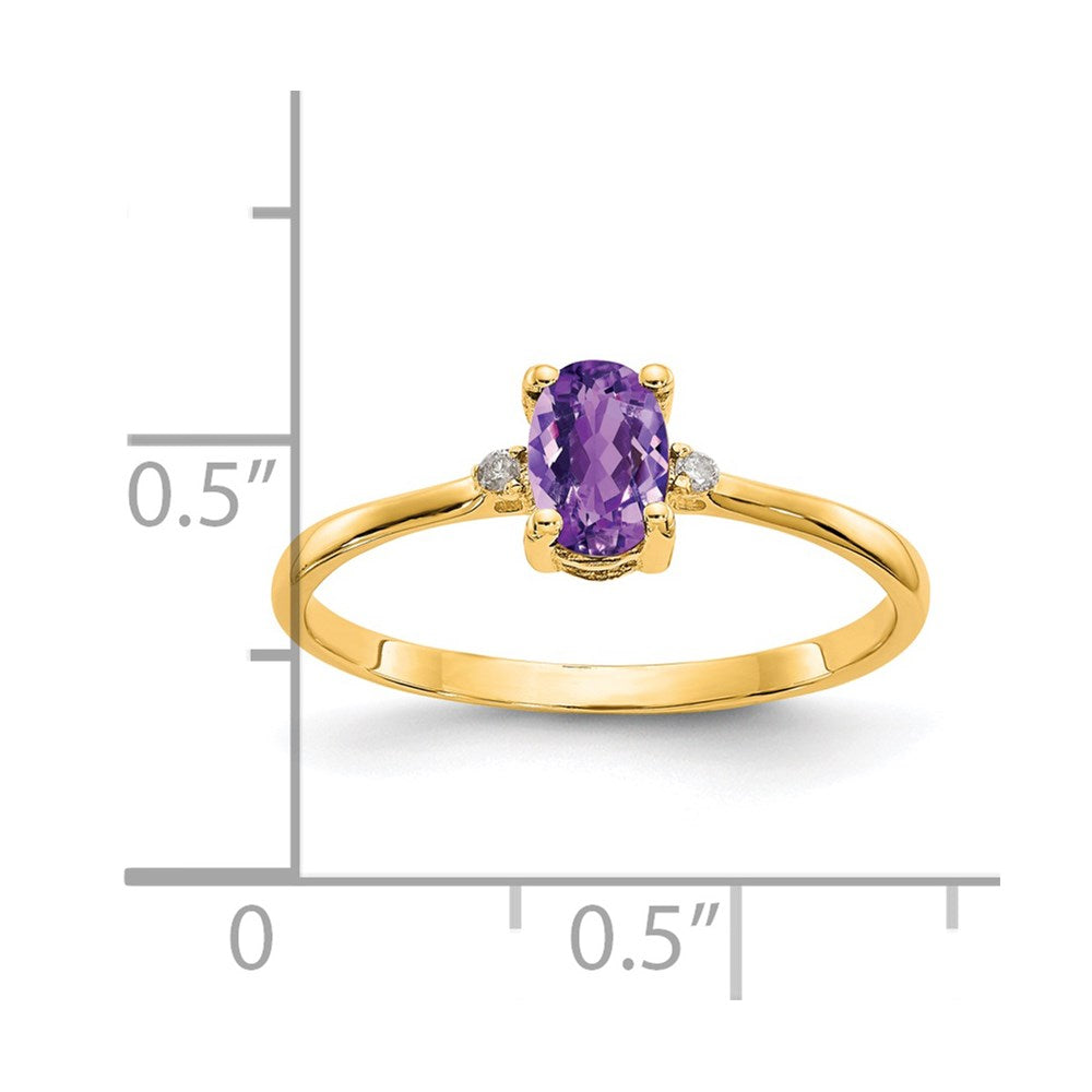 14K Gelbgold Ring mit echtem Diamant und Amethyst-Geburtsstein