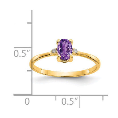 14K Gelbgold Ring mit echtem Diamant und Amethyst-Geburtsstein
